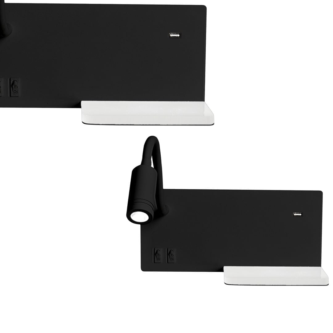 Lampa nocna z półką SHELF BLACK LED 4W+5W+2W nowoczesne oswietlenie domu - blue-light